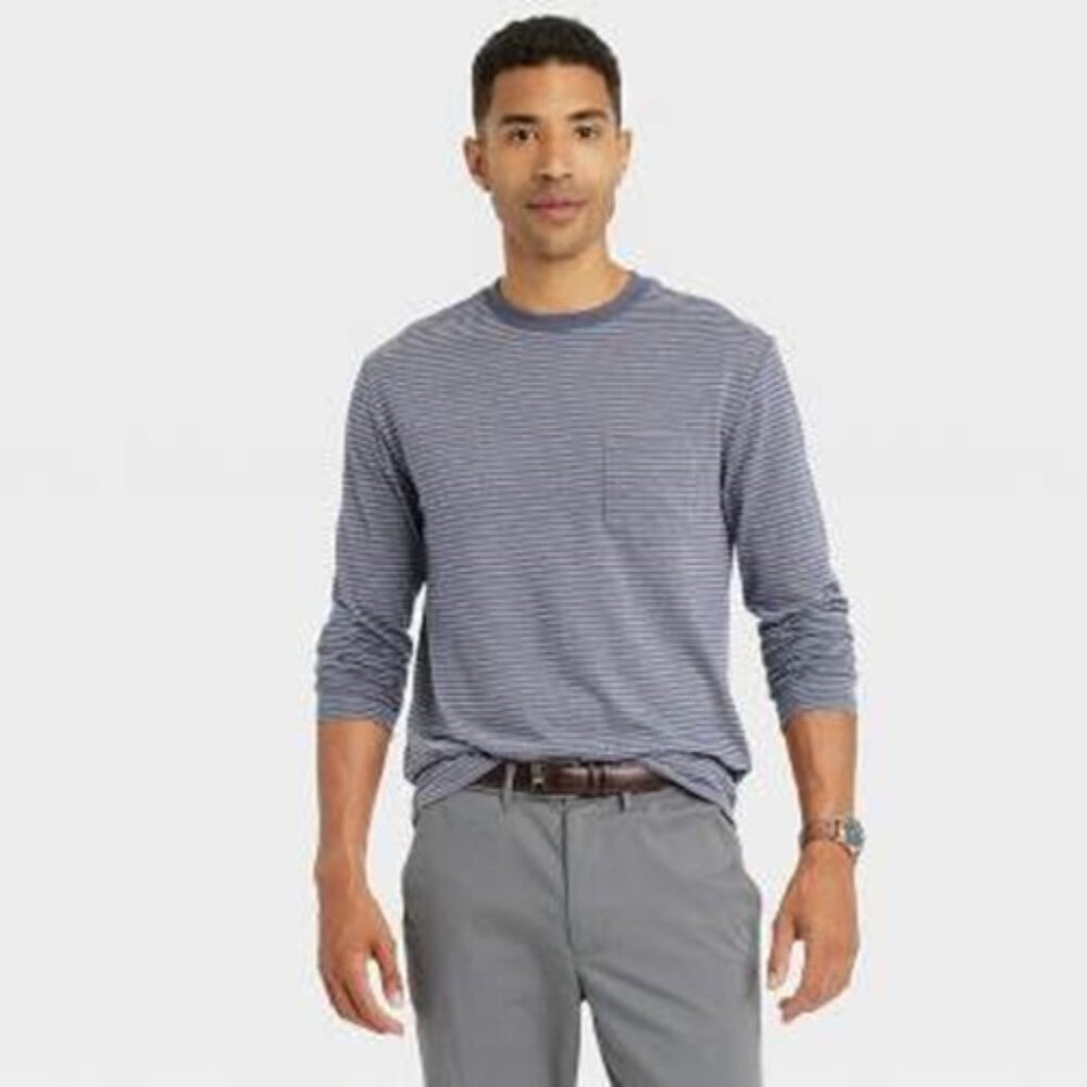Goodfellow & Co™ Banner Blue Men's Striped Standard Fit Crewneck T-Shirt